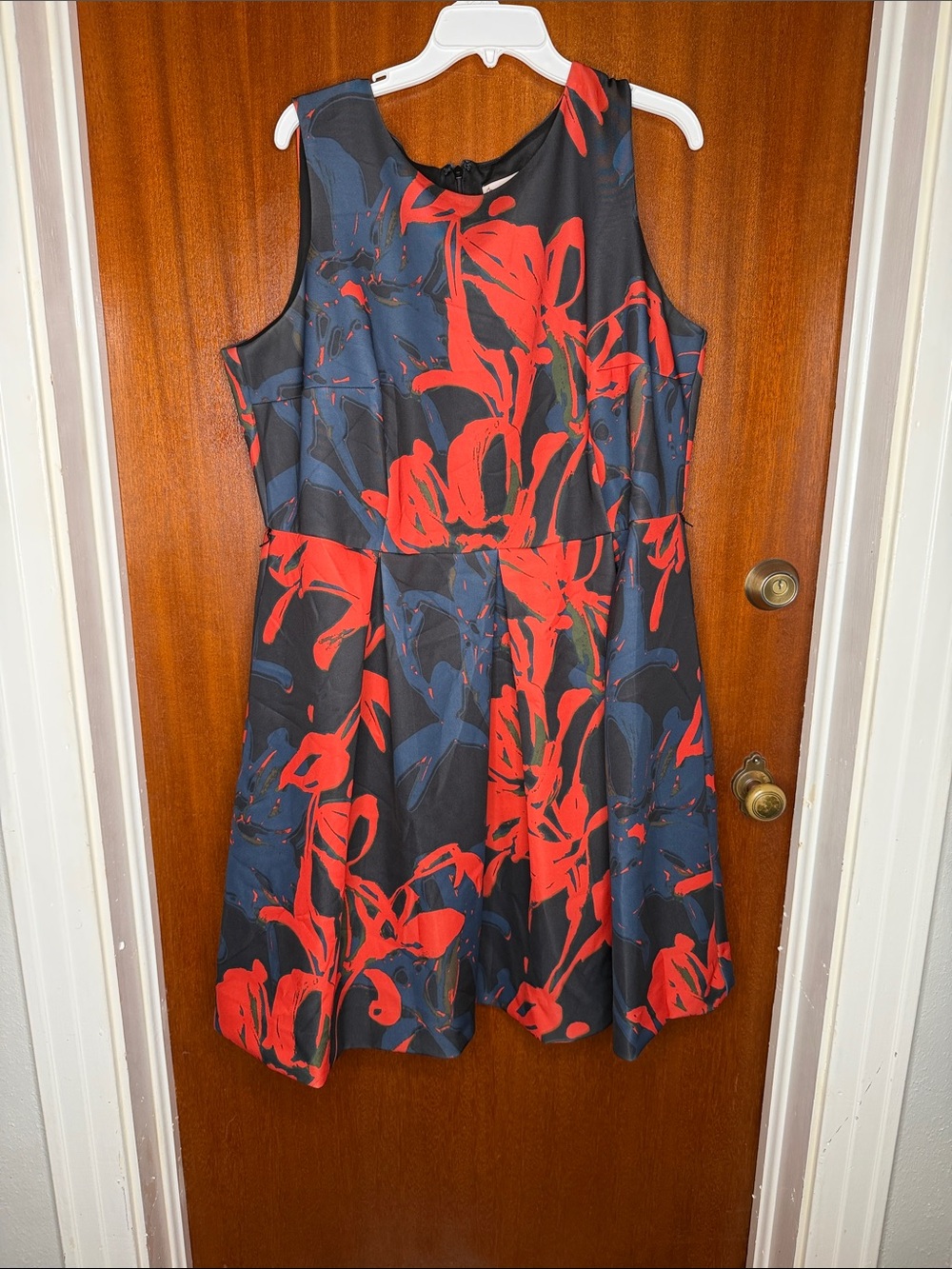 CB casual Black Midi Dress with Red Floral Print